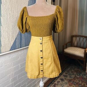 NWT Divided H&M Yellow/Mustard Button Up Denim Mini Skirt